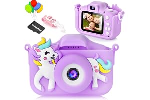 Barnkamera, ARNSSIEN Digital Camera for Kids, 1080P HD IPS Video Camera leksaksgåva för barn i åldrarna 3-12 år, Hållbar Kreativ Födelsedags- och Julklappsideal, 10 pusselspel och minneskort.