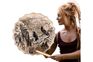 GIMOCOOL Shamanic Drum | Old Man and Crow Patterned Shaman Drum | Symbol of the Siberian Spirit Music With Drumstick, Wood Spiritual Decorations for Home
