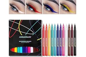 Anglicolor colorati,set di eyeliner waterproof, liquido opaco in 12 colori,Adatto per Natale di Halloween, eyeliner nero Pennino ad alta precisione (12 colori)
