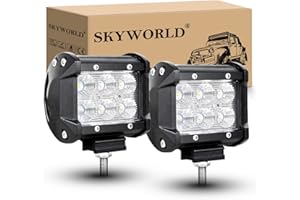 SKYWORLD 2 Pcs 4 inch 18W LED Work Light Bar, Flood Beam 12V 24V Driving Lights Fog Lamp Waterproof LED Pods for 4x4 Offroad Car Truck Tractor SUV ATV Excavator Boat, 6000K White
