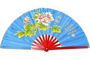 MEDIFIER Chinese Kung Fu Tai Chi Fan Arts Dance/Practice Performance Bamboo Folding Fan (Blue)