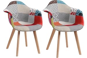 EGOONM Lot de 2 fauteuils Patchwork, chaises de Salle à Manger en Lin Idéal pour Salle à Manger, Salon, café, etc. (Rouge)