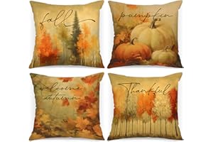 Benjia 40x40 jesienne poszewki na poduszki, zestaw 4 szt., Akwarela Dynia, liść klonu, Las, dekoracyjne wakacje, 40 x 40 cm, jesienne poszewki na poduszki, na Święto Dziękczynienia, wnętrz, Dom, sofa