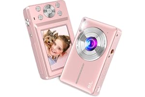 Digital Camera, Nsoela Vlogging Camera Rechargeable Digital Cameras FHD 1080P 44MP Compact Camera with 16X Digital Zoom, Portable Mini Camera with 1 Battery for Teens,Kids,Beginners（Pink）