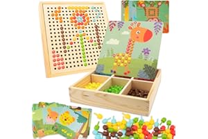 Gohytal Mosaic Pegboard Game, Chiodini per Bambini 2 annicon 240 Perline Pegboard e 10 Carte Giochi Montessori 2 anni Gioco Pegboard per Ragazzi Ragazze 3 4 5 anni in su per Bambini e Bambine Natale