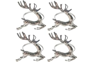 YAAVAAW 4pcs Christmas Silver Reindeer Napkin Rings Napkin Holders-Stag Napkin Rings Table Decorative Ornament Xmas Napkin Holders Napkin Buckles Serviette Rings for Xmas Holiday Party Dining Table Decoration