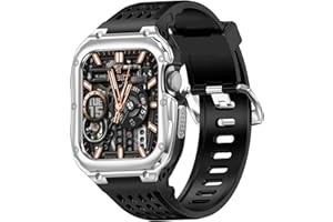 VISOOM Strap and Case Compatible with Apple Watch 45mm 44mm Straps Men, Breathable Sports TPU Band Rugged Stainless Steel Metal Protective Bumper Cover for iWatch Series 9/8/SE/7/6/SE/5/4