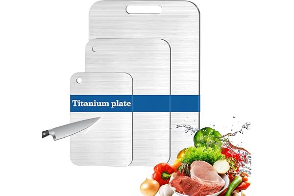 Planche a Decouper en Titane, 3 Pcs Planche a Decouper Inox, Planche Titane Cuisine, Planche En Tit-ane, Yamato Planche à Découper, Yamato Planche à Découper pour Viande,Fruits,Fromage et Légumes (A)
