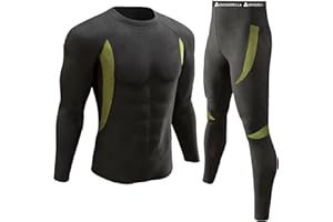 UNIQUEBELLA Mens Thermal Underwear Set Long Sleeve Tops Long Johns Thermal Base Layer Bottom Fleece Lined Quick Drying