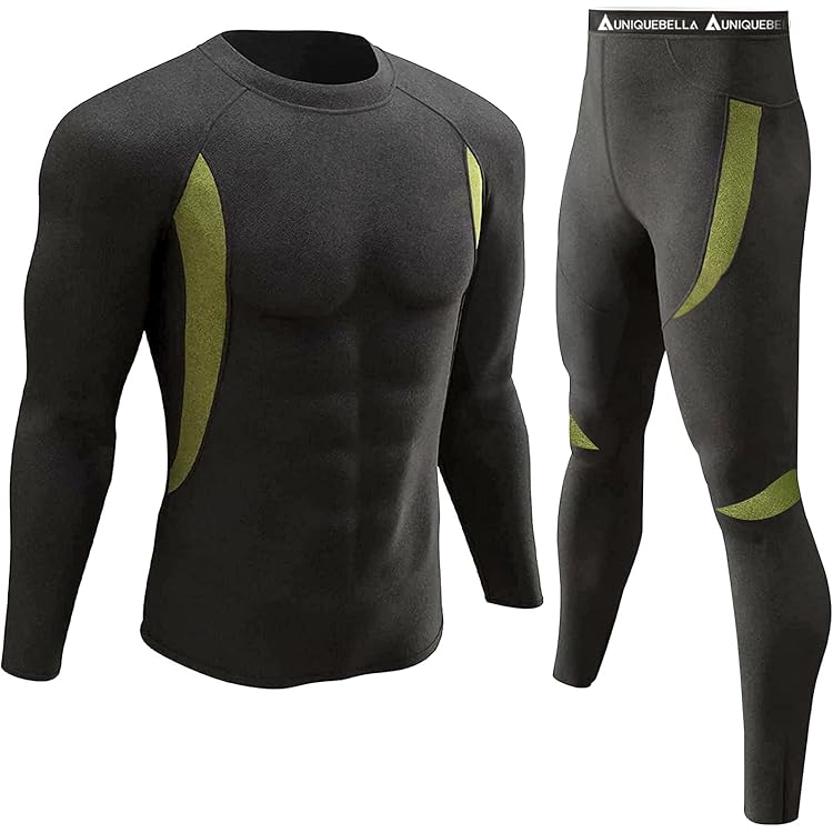 UNIQUEBELLA Thermisch ondergoed voor heren, lange mouwen, lange onderbroek, thermische onderlaag, met fleece gevoerd, sneldrogend, Ronde hals Zwart, XXL