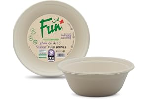 FUN BY AL BAYADER فن everyday Biodegradable Microwave Organic & Eco Friendly Moulded Fibre Bowl 16Oz, Pack Of 10