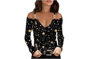 Masrin Trendige Oberteile Damen Sexy Schulterfreie Bluse Trägerloses V-Ausschnitt Langarmshirt Leopard Brief Motiv Tunika Kettenträgern Oberteile Longsleeve Regular Fit Pullover Shirt Y2k Streetwear