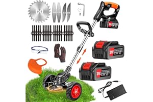 XBZZGMG Debroussailleuse Electrique sans Fil 21V Coupe Bordure sans Fil avec Batterie 4.0AH et 3 Types De Lames Débroussailleuse à Batterie Rétractable Tête Pivotante 90° Taille Bordure pour Jardin Élagage