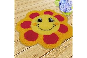 AYYDS 50cm Knüpfteppich Set Teppiche Knüpfen Kreuzstich Set für Kinder und Erwachsene DIY Handgefertigt Knüpfset Latch Hook Rug Making Werkzeug Kit (Blume)
