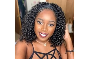 TNICE Perruque bandeau cheveux femme bresilienne bouclée No Lace Front Headband Wigs Perruques de cheveux humains pour femmes Femme Noire Couleur Naturelle 150% Densité (12pouces)
