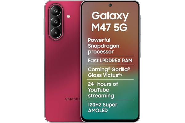 Samsung Galaxy M47 5G (Rogue Red, 6GB RAM, 128GB Storage)| Powerful Snapdragon Processor| Fast LPDDR5x RAM,UFS 3.1 Storage| G