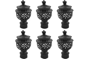 UFURMATE Curtain Finials, 6Pcs Curtain Rod Caps Vintage Drapery Pole Decorative Ends Plastic Curtains Pole End Stops, Fits Dia. 28mm Rods for Home Window Decor (Black Hollow Lantern)