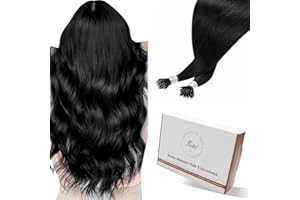 Hetto Nano Hair Extensions Real Human Hair Black Nano Beads Hair Extensions Natural Black Invisible Nano Ring Extensions Straight Remy Hair 50g 50s #1 14 Inch