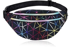 AYNKH Waist Bag Holographic Fanny Pack, Geometric Laser Waterproof Chest Pack Colorful Shiny Belt Bag for Travel Party Sports Running Hiking Daily Use