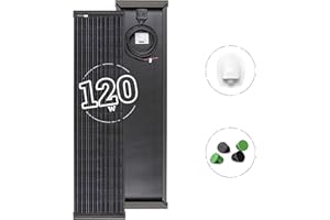 MOSCATELLI Panel Solar 120W Black Boost Monocristalino PERC perfil estrecho - Kit para Caravanas con Perfil Integrado de Aluminio Negro para Montaje en el Techo - SIN REGULADOR