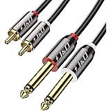 J&D Dual 1/4 inch TS to Dual RCA Stereo Audio Interconnect Cable, Gold Plated Copper Shell Heavy Duty 2X 6.35mm 1/4 inch Male