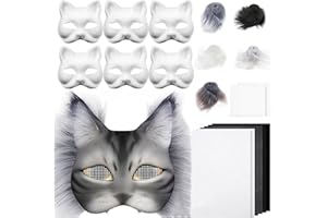 Skeadex Therian Mask DIY Set, 6 Stück Therian Masken Kit mit Blanko Katzenmaske, Kunstpelz, Augennetz und Filztuch, Furry Tiermasken Katzenmasken für Halloween Karneval Maskerade Rollenspiele