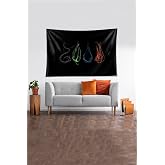 Pelangi Siyah 4 Ana Element Desenli Leke Tutmaz Kadife Kumaş Duvar &Ouml;rt&uuml;s&uuml; Duvar Halısı Tapestry YWLL463, 70 x 100