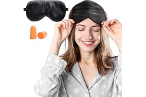 Viedouce Masque de Sommeil, Masque de Nuit Soie, 100% Soie Naturelle Occultant Ultra-Douce pour Voyage Masque de Yeux, pour Dormir (Noir)