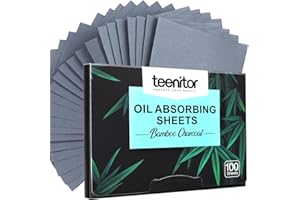 Teenitor 100 Counts Bamboo Charcoal Oil Blotting Paper for Oily Skin, Oil Blotting Sheets for Face, Makeup Blotter Paper Face Oil Sheets, Oil Absorbent Pads Oil Control Film, Large 10cmx7cm