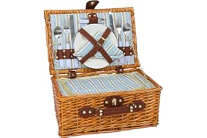 ‎HYBDAMAI HYBDAMAI Picknickkorb Set für 2 Person mit Kühlfach, Abnehmbarer Riemen, Weinbeutel, Besteck Set, für Camping, Strand, Wandern, BBQ und Familie/Paare Geschenke, Zubehör