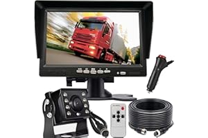 HUACANG 4Pin 7" Rear View Monitor Waterproof Night Vision Reversing Camera HD Parking System for 12V-24V Truck Caravan Harvester Motorhome Reverse