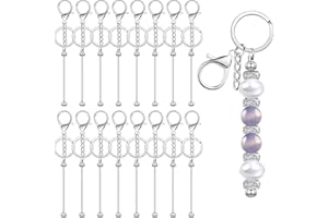 QITIXI:OU 16 Stück Perlen Schlüsselanhänger Stangen, Blanko Metall Rohlinge Schlüsselanhänger Streifen für Frauen & Männer DIY, Schmuckherstellung, Anhänger, Basteln, Charms, Zubehör(Silber)