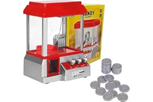 SGM Claw Machine Arcade Game – Candy Grabber & Prize Dispenser Vending Machine for Kids – Mini Sweet Dispenser with Music & 20 Coins – Red Claw Machine for Boys & Girls