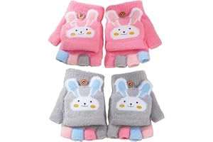 GTYHH 2 pary dziecięcych rękawiczek królika, wełniane rękawiczki z dzianiny, składane rękawiczki bez palców, rękawiczki do pisania bez palców, zimowe ciepłe rękawiczki odporne na zimno, Arbuz czerwony, M