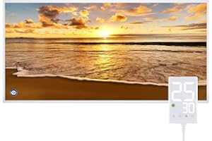 Hocosyme Calefactor Bajo Consumo 1000W, Calentador Eléctrico de Bajo Consumo con Termostato Táctil - alcanza los 120 Grados Centígrados en 3 Minutos - 10 Años de Garantía - TÜV - Playa