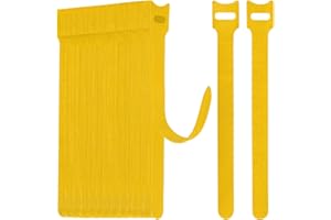 WSZJINB Opaski kablowe wielokrotnego użytku, regulowane paski z haczykami i pętelkami do zarządzania kablami, organizer (Żółty, 15cm-70pcs)