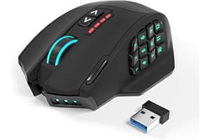 RYTAKI Mouse da gioco wireless senza lag Gamspeed V8 Pro RGB MMO, sensore ottico da 16.000 DPI, tecnologia di trasmissione a 2,4 GHz, design ergonomico, illuminazione Chroma RGB, 16 pulsanti programmabili