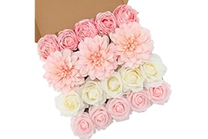 Floweroyal Rosa künstliche Blumen, künstliche Rosen, Dahlie mit Stielen für DIY Hochzeit Brautsträuße, Babyparty, Blumenarrangement, Tischdekoration, Heimdekorationen