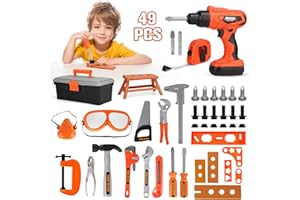 Sootouo 49PCS Cassetta Attrezzi Bambini con Trapano Elettrico Giocattolo Attrezzi Lavoro Giochi Bambini Bimbi 3 4 5 6 7 8 Anni Regalo di Compleanno Natale Gioco Montessori Educativi STEM
