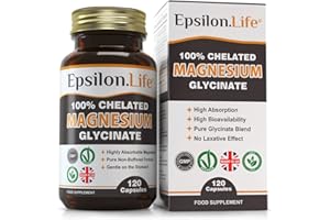 EPSILON LIFE Epsilon Magnesium Glycinate Supplements - Chelated Mg Bisglycinate Supplement - 120 Easy to Take Vegan Capsules - 500mg Unbuffered Magnesium-Glycinate per Capsule - UK-Made
