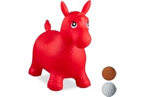 Relaxdays Animale Cavalcabile Cavallo, Giochi Gonfiabili per Bambini, BPA-free, Fino a 50 kg, Pompa Inclusa, Rosso