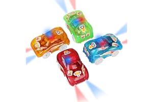 SIKKEBY 4 pezzi macchinine,Tracks Cars Magic Race,pista giocattolo per auto con 5 luci LED lampeggianti e adesivi fai da te, giocattoli per bambini per età 3, 4, 5, 6, 7, 8 bambini