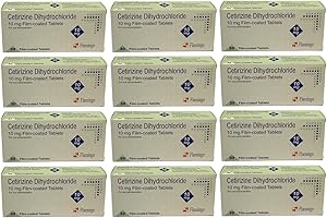 ASREV HEALTHCARE 12 Packs Cetirizine Dihydrochloride 10mg Film-Coated Tablets, One a Day Hay Fever and Allergy Relief
