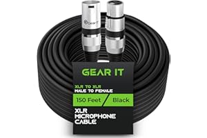 GearIT 150Ft XLR Male to Female Mic Cable - 3-Pin Balanced Shielded XLR Cable for Mic Mixer, Recording Studio, Podcast - Black, 1 Pack