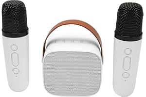 DPOFIRS Mini Zestaw do Karaoke, Przenośny Głośnik Stereo Bluetooth z 2 Mikrofonami Bezprzewodowymi dla Dorosłych Dzieci, pamięć do 512 GB, Mikrofon Ręczny na imprezę domową KTV (Biały)