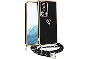 Meeter Funda Cuerda para Xiaomi 13 Lite, Carcasa con Correa Collar Silicona TPU Ultra Fina Flexible Case Anti-Choques y Anti- Arañazos, Cámara Protección Love-Heart Cordón Cover,Negro