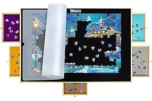 Becko US 1500 Teile Puzzle Board mit Timer, Holz Jigsaw Puzzle Tisch mit 6 Corlorful Schubladen und Abdeckung für Erwachsene, rutschfeste Oberfläche