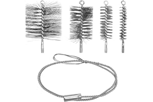 Jerhyun 5 Stück Ofenrohrbürsten Reinigung Set, 30mm 50mm 80mm 150mm Flexible Ofenrohrbürste und 1m Biegbare Schubstange für die Reinigung von Schornsteinen, Kaminen Ofenrohren (Kohlegrau)