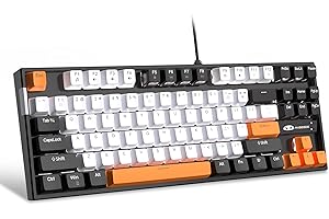 MageGee 75% Mechanical Gaming Keyboard with Yellow Switch, LED White Backlit Keyboard, 87 Keys Compact TKL Wired Computer Keyboard for Windows Laptop PC Gamer - Carbon Black
