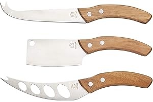 ARTESA Artesà Cheese Knife Set with Acacia Wood Handles in Gift Box, Stainless Steel, 3 Pieces, Brown/Silver